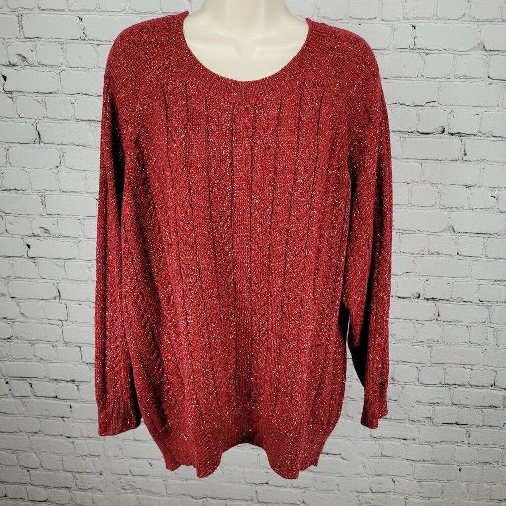 Athleta Red Merino Wool Blend Metallic Glitter Pullover Sweater Size 1X